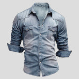 Cedric | Heren Denim Shirt in Vintage Uiterlijk