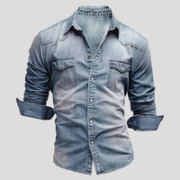 Cedric | Heren Denim Shirt in Vintage Uiterlijk