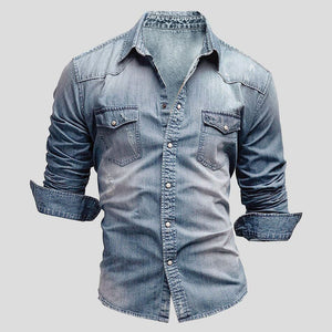 Cedric | Heren Denim Shirt in Vintage Uiterlijk