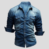 Cedric | Heren Denim Shirt in Vintage Uiterlijk