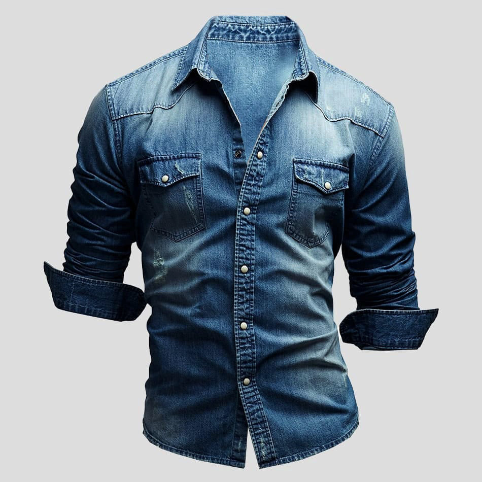 Cedric | Heren Denim Shirt in Vintage Uiterlijk
