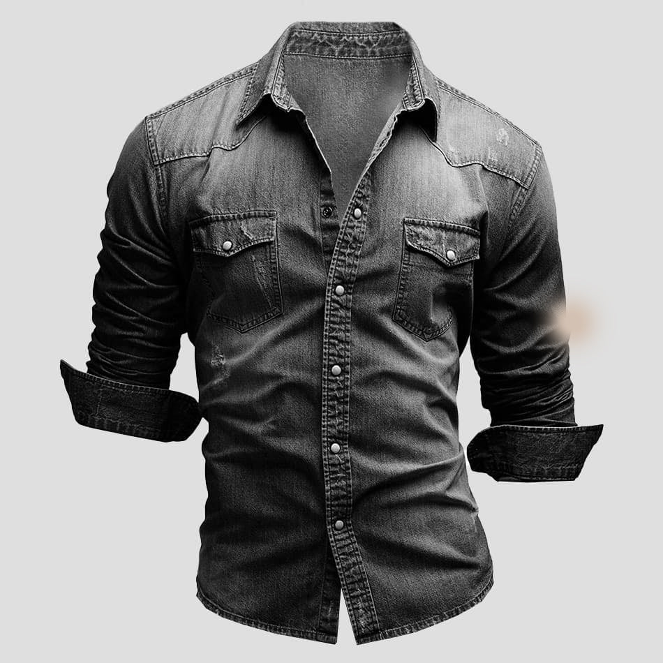 Cedric | Heren Denim Shirt in Vintage Uiterlijk