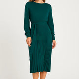 Elegante Midi Jurk met Lange Mouwen en Plooirok
