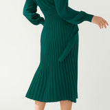 Elegante Midi Jurk met Lange Mouwen en Plooirok