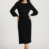 Elegante Midi Jurk met Lange Mouwen en Plooirok