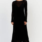 Elegante Maxi Jurk met Transparante Details en Lange Mouwen
