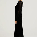 Elegante Maxi Jurk met Transparante Details en Lange Mouwen