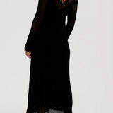 Elegante Maxi Jurk met Transparante Details en Lange Mouwen
