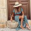Maxi-jurk met paisleypatroon, tailleband & hoge split