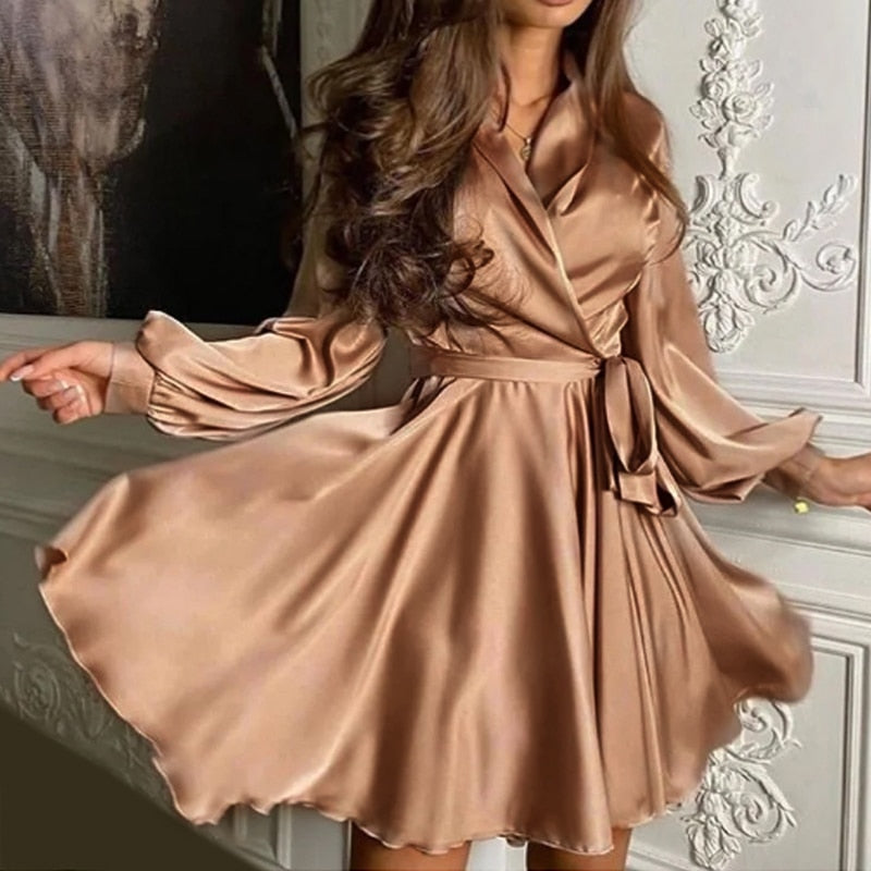 Pauline | Satijnen jurk - Lange mouwen Ruffles