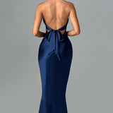 Elegante Halter Maxi Jurk met Open Rug