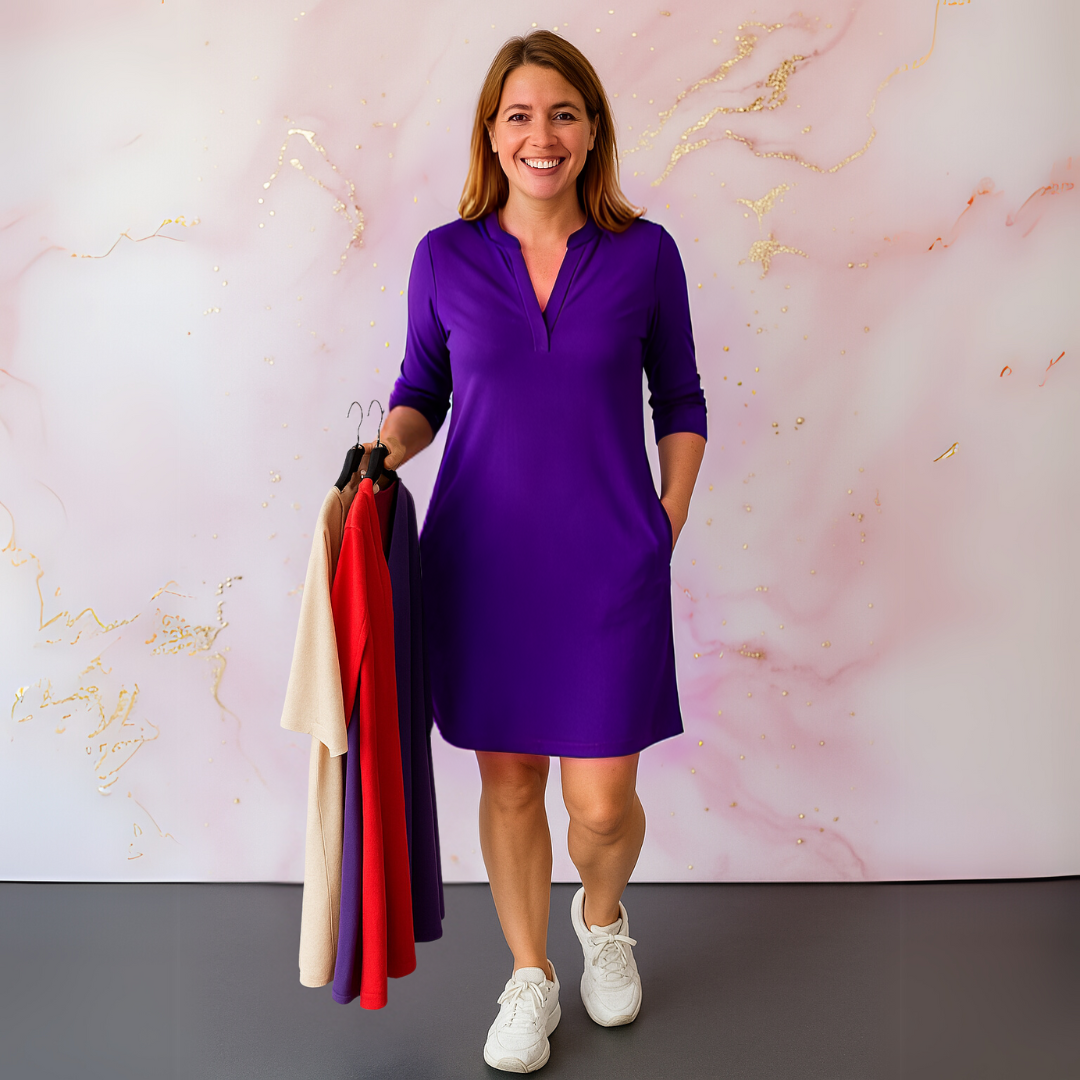 Hanneke™ Effen jurk met V-hals