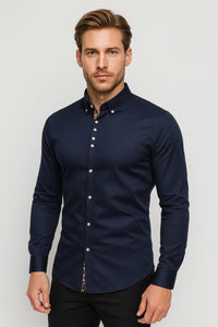 Heren Overhemd met Opstaande Kraag en Slim Fit