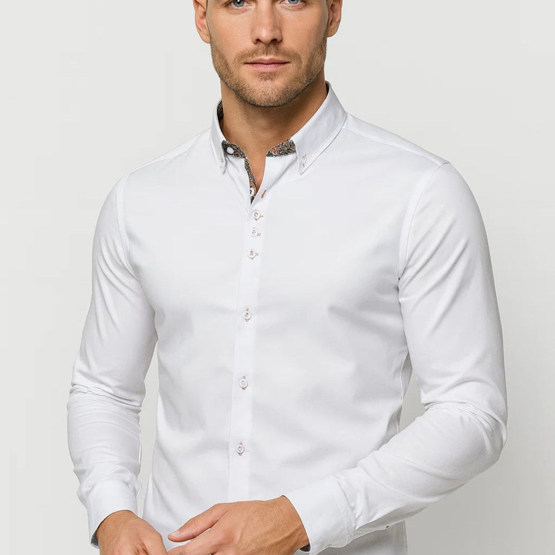 Heren Overhemd met Opstaande Kraag en Slim Fit