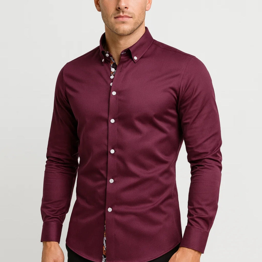 Heren Overhemd met Opstaande Kraag en Slim Fit