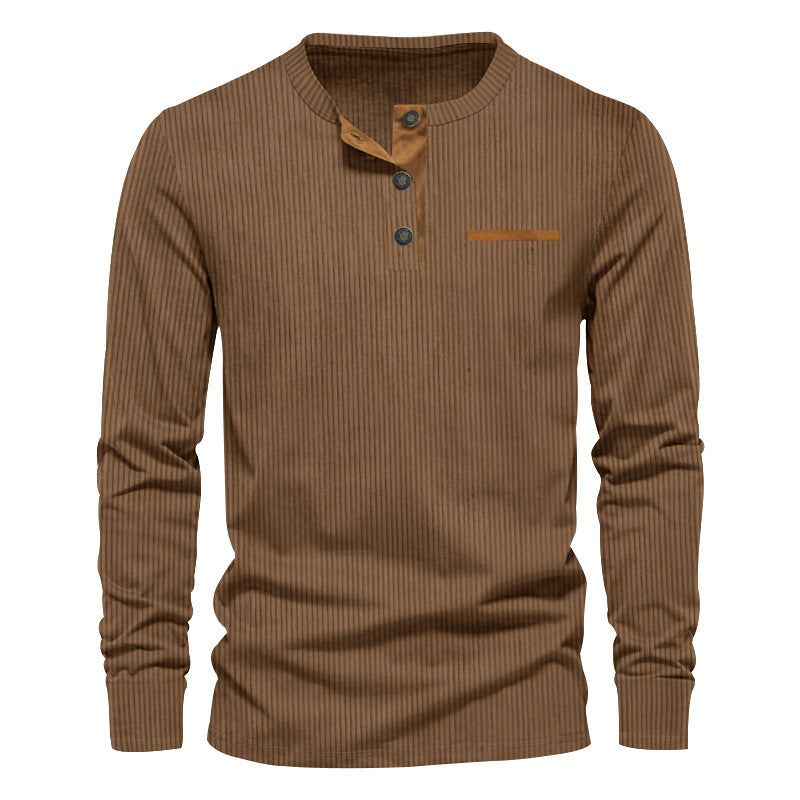 Herman Koch | Heren langarm Henley-shirt van geribde katoenmix