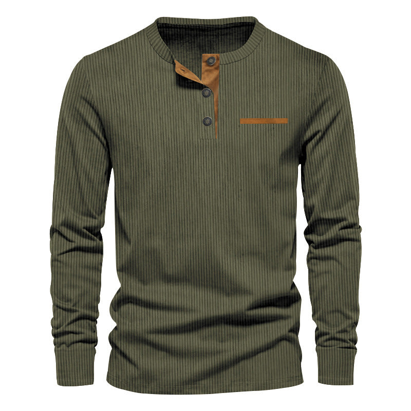 Herman Koch | Heren langarm Henley-shirt van geribde katoenmix