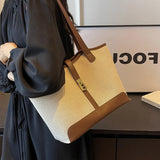 Amelia | Canvas Schouderhandtas met Lederen Details & Draaisluiting