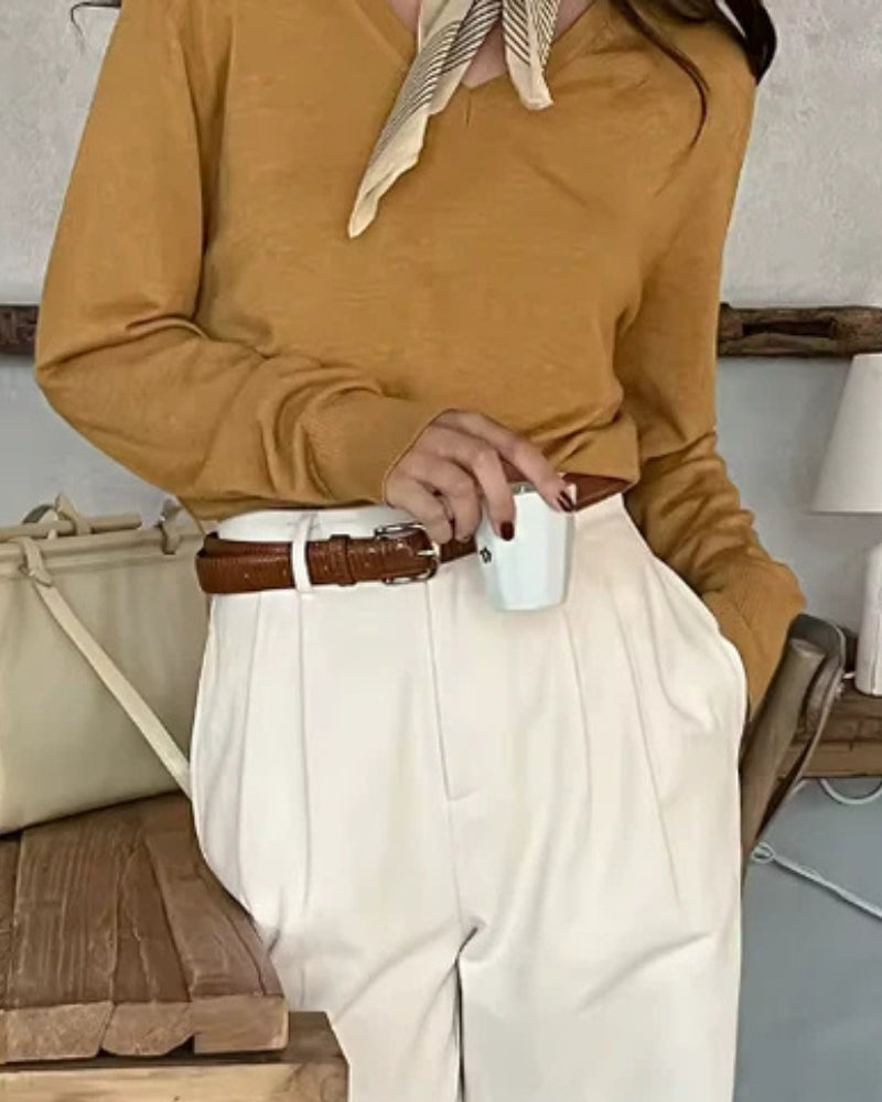 Ava | Plissé High-Waist Baggy Broek met Ceintuur