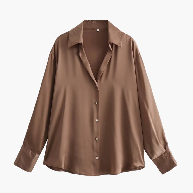 Satin-Stijl Damesblouse met Knopsluiting – Elegant, Vloeiend & Tijdloos