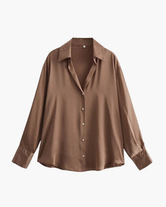 Satin-Stijl Damesblouse met Knopsluiting – Elegant, Vloeiend & Tijdloos
