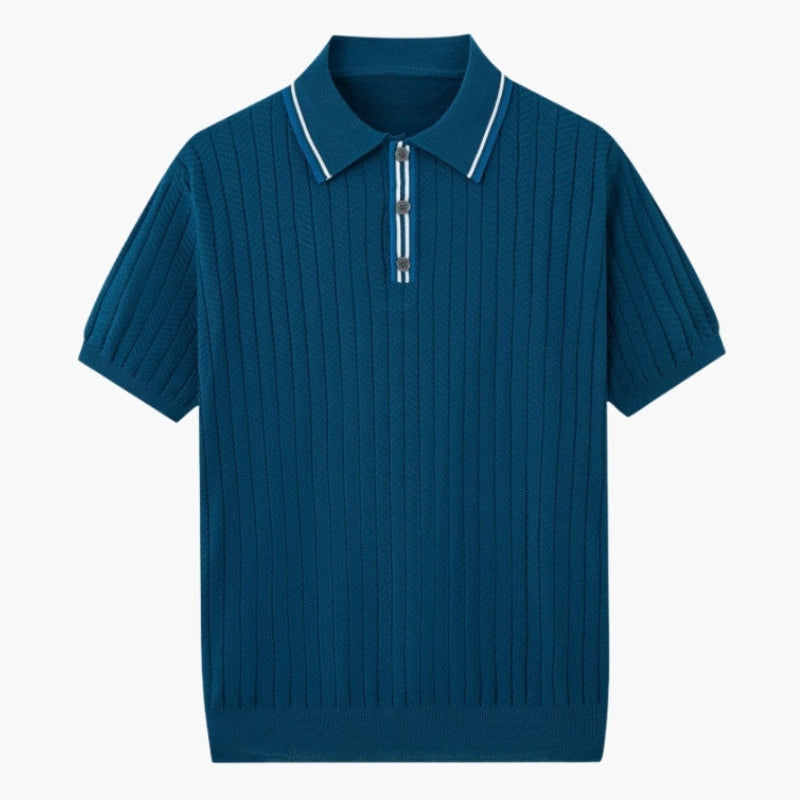 Theo | Zomer Gebreide Poloshirt met Contrastkraag