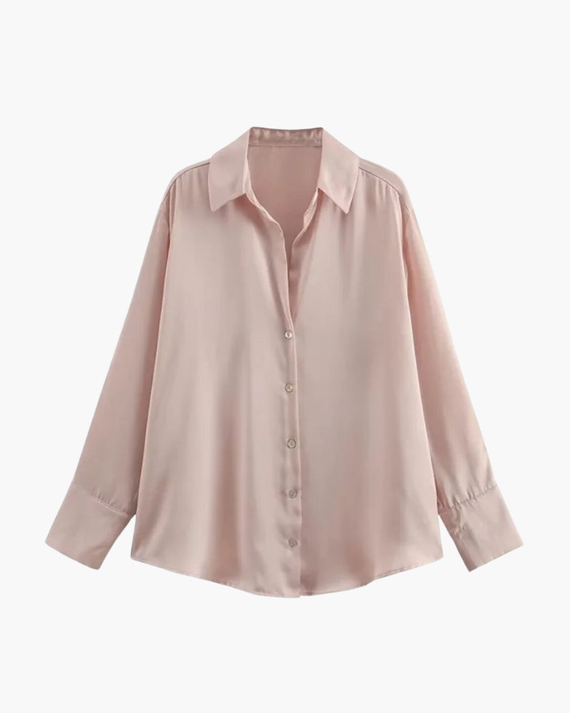 Satin-Stijl Damesblouse met Knopsluiting – Elegant, Vloeiend & Tijdloos