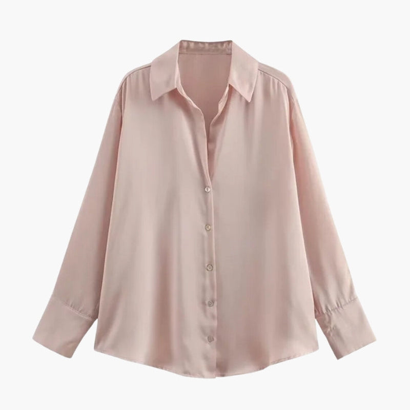 Satin-Stijl Damesblouse met Knopsluiting – Elegant, Vloeiend & Tijdloos