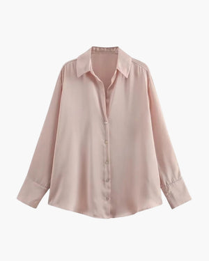 Satin-Stijl Damesblouse met Knopsluiting – Elegant, Vloeiend & Tijdloos