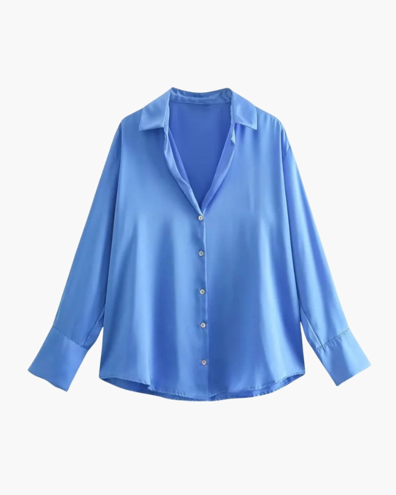 Satin-Stijl Damesblouse met Knopsluiting – Elegant, Vloeiend & Tijdloos