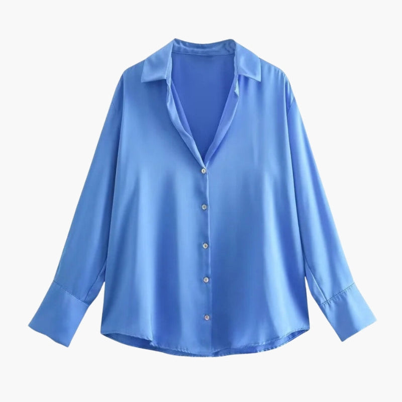 Satin-Stijl Damesblouse met Knopsluiting – Elegant, Vloeiend & Tijdloos