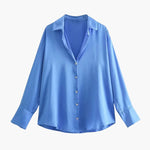 Satin-Stijl Damesblouse met Knopsluiting – Elegant, Vloeiend & Tijdloos