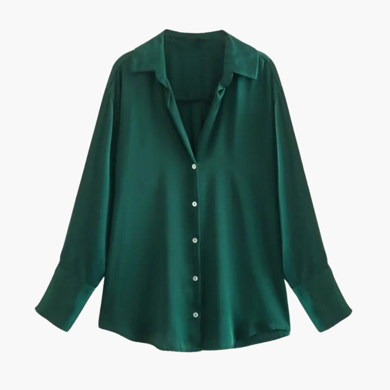 Satin-Stijl Damesblouse met Knopsluiting – Elegant, Vloeiend & Tijdloos
