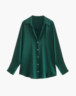 Satin-Stijl Damesblouse met Knopsluiting – Elegant, Vloeiend & Tijdloos