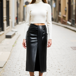 Dorle | Elegante kunstlederen midi-rok met wikkeloptiek en hoge split