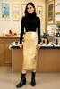 Elfriede | Glanzende Metallic-Midirok met Crinkle-effect en elastische tailleband