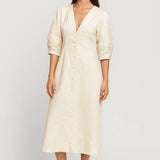 Elegante Midi Jurk met Knopen en V Hals