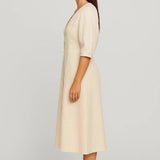 Elegante Midi Jurk met Knopen en V Hals