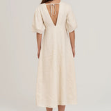 Elegante Midi Jurk met Knopen en V Hals