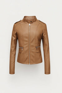 Dames Imitatie Leren Jas Met Ritssluiting