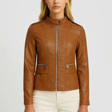Dames Imitatie Leren Jas Met Ritssluiting