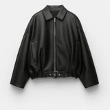 Dames Imitatie Leren Bomberjack Met Riem