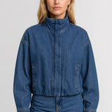 Oversized Denim Jas met Opstaande Kraag en Rits