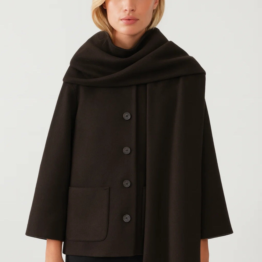 Elegante Jas met Sjaalkraag en Knopen