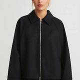 Oversized Zwarte Jas met Rits en Opstaande Kraag