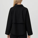 Oversized Zwarte Jas met Rits en Opstaande Kraag