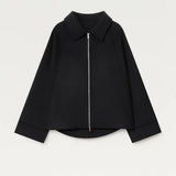 Oversized Zwarte Jas met Rits en Opstaande Kraag