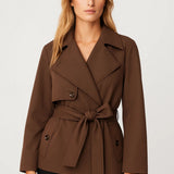 Elegante Korte Trenchcoat met Tailleband en Reverskraag