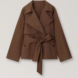 Elegante Korte Trenchcoat met Tailleband en Reverskraag