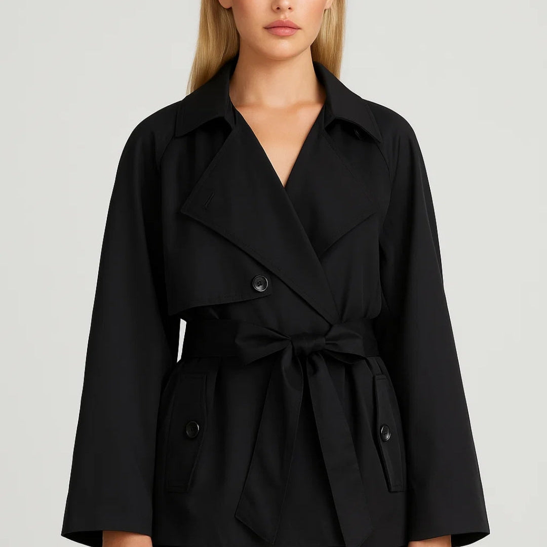 Elegante Korte Trenchcoat met Tailleband en Reverskraag